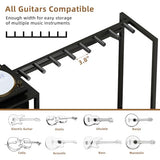 ZHNSYDN Record Player Stand with Guitar Stand, Record Player Table with Guitar Rack, Guitar Holder 7 Space for Multiple Guitars, Bass, Acoustic, Guitar Display for Home Music Studio, Black ZHNSYDN