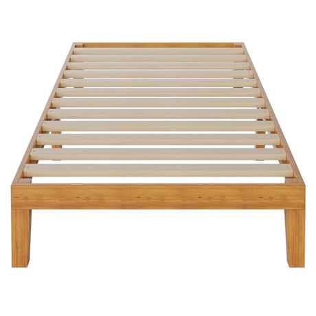 DUMOS Solid Wood Bed Frame, Twin Size Bed Base with Wood Slat Support, Sturdy, Stylish & Noise-Free Design, No Box Spring Needed, Easy Assembly, 12 in Natural Pine DUMOS