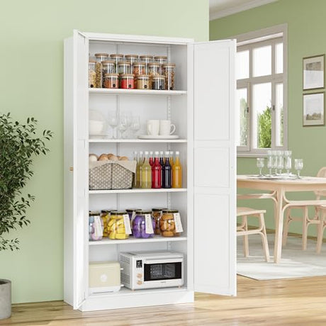 RAVIGIN Metal Storage Cabinet,71" H Pantry Cabinet with 2 Doors and 5 Adjustable Shelves,6 Tier Tall Kitchen Storage Cabinets for Kitchen,Pantry,Living/Study/Laundry Room(White) RAVIGIN