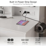 YESHOMY Vanity Desk with Mirror, Power Outlet and 10 Lights, Makeup Table with 4 Drawers, 3 Color Modes Available for Bedroom, White YESHOMY