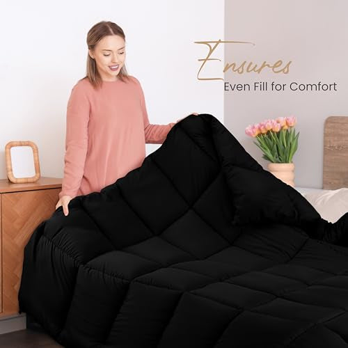 Utopia Bedding Comforters Twin Size, All Season Duvet Insert, Down Alternative Box Stitched Bed Comforter with Corner Tabs, Machine Washable (Black) Utopia Bedding
