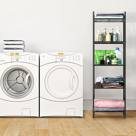 KANEODOT 5-Tier Storage Shelf Wire Bathroom Organizers, Heavy Duty Shelving Unit for Pantry Kitchen Bathroom Laundry Room Garage, Organization Home Corner Rack, Black KANEODOT