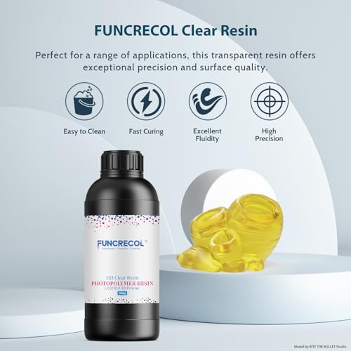 FUNCRECOL 3D Printer Resin Clear, High Precision Fast UV-Curing 3D Resin 405nm for LCD/DLP/MSLA Resin 3D Printer, Low Odor 3D Printing Resin Clear Yellow 1KG