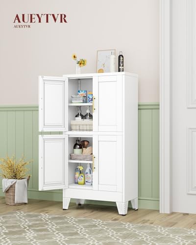 AUEYTVR Metal Bathroom Storage Cabinet,47" Bathroom Storage Unit,Freestanding Bathroom Floor Cabinet with 4 Doors and 2 Adjustable Shelves for Bathroom,Kitchen,Living Room, Dining Room AUEYTVR
