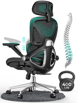 CAPOT Ergonomic Mesh Office Chair, Adjustable Lumbar High Back Desk Chair 400lbs, 4D Flip-up Arms, 3 Tilt Backrest, 3D Headrest, PU Wheels, Swivel Rolling Computer Chair for Long Desk Work - Black CAPOT