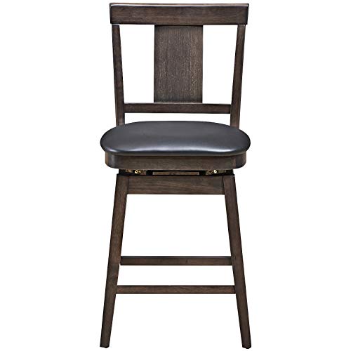 COSTWAY Bar Stools Set of 3, 360 Degree Swivel, Wooden Counter Height Bar Stool, Leather Padded Seat, Single Slat Back & Solid Rubber Wood Legs, - WoodArtSupply