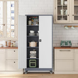 Fesbos Metal Rolling Storage Cabinet-74.6” Tall Steel File Cabinets with Wheels Lockable Doors and Adjustable Shelves-Gray & White Steel Storage Cabinet for Home, School, Office, Garage Fesbos