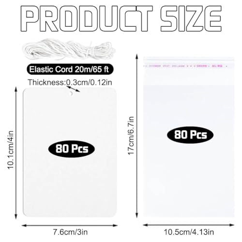 80 Pcs Sublimation Air Fresheners Blanks with Bags, DIY Sublimation Air Freshener Sheets Scented Hanging Felt Heat Transfer Air Freshener for Car Home Interior Decor BAOZOON