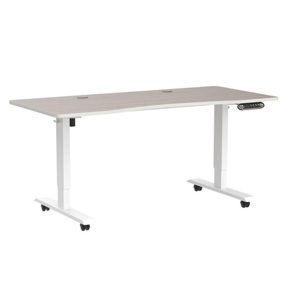 bilbil Electric Standing Desk 55 x 30 Inches, Height Adjustable Sit Stand Desk with Splice Board, Casters with Brake, White Frame/Oak and White Top - WoodArtSupply