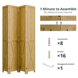 Cozy Castle Wood Room Divider, 4 Panels Folding Privacy Screen, 66.9'' Wall Divider, Barnwood Room Separator, Freestanding Partition, Temporary Wall for for Home Office Restaurant Decorative, Natural Cozy Castle