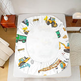 Excavator Bed Sheets King Size, Tractor Machinery Trucks Sheet Set, Kids Boys Construction Vehicle Fitted Sheet, Bulldozer Crane Equipment Truck Bed Sheet set With 2 Pillow Cases, Yellow Green Erosebridal