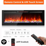 50 Inch Smart Electric Fireplace with Alexa & WiFi, Wall Mounted/Recessed Insert, 1500w Heater, Remote & Touch Control, 25 Flame/Ember Colors, Timer & Adjustable Heat, Black Takywep