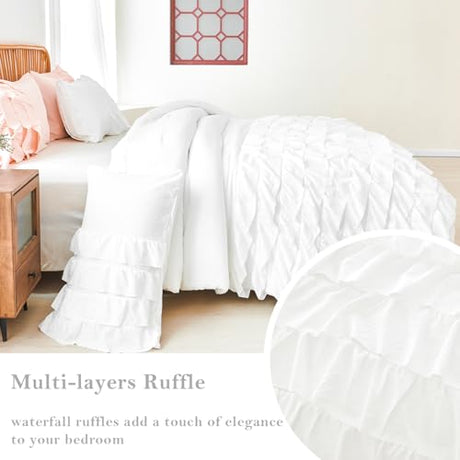 PERFEMET White Twin Comforter Set, 3 Pieces Ruffled Girls Comforter Sets Boho Vintage Shabby Chic Bedding, All Season Soft Lightweight Kids Bed Set for Teen Girl (White,Twin) PERFEMET