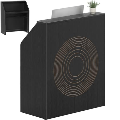 IGERI Small Black Reception Desk with Counter for Salon 31.5 Inch Front Modern Standing Receptionist Room Tables Checkout Counter for Office IGERI