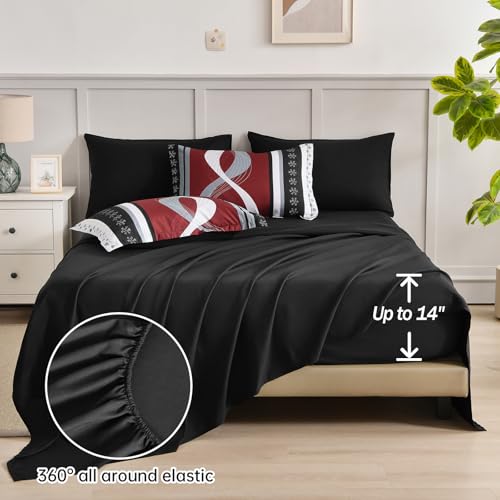 Anibedding Burgundy Comforter Set King Size,8 Pieces Bed in a Bag Patchwork Striped Bedding Sets,Boho Soft Microfiber Bedding Set for All Season(104"×90") Anibedding