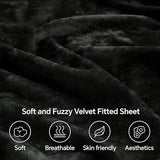 BEDELITE Velvet Fitted Sheet and Pillowcases Set, Luxury Soft Fuzzy Bottom Sheet with Reinforced Elastic Corner Straps, Deep Pocket up to 15 Inch, 1 Fitted Sheet and 2 Pillowcases (Queen, Black) BEDELITE