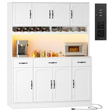 AXCIGOC 72" Tall Kitchen Pantry Cabinet with Charging Station 55" Wide Kitchen Hutch Cabinet with LED Light and Countertop Large Kitchen Pantry Storage Cabinet With Adjustable Shelves and Wine Rack AXCIGOC