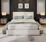 IDEALHOUSE King Size Bed Frame with Tall Tufted Wingback Headboard, Platform Velvet Upholstered King Bed Frame with 4 Storage Drawers and Wooden Slats Support, No Box Spring Needed, Creamy White IDEALHOUSE
