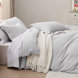 Bedsure Light Grey Duvet Cover Queen Size - 3 Pieces Prewashed Cotton-Like Extra Soft Bedding Set, Includes 1 Duvet Cover 90x90 Inches with Zipper Closure & 2 Pillow Shams, Comforter Not Included Bedsure