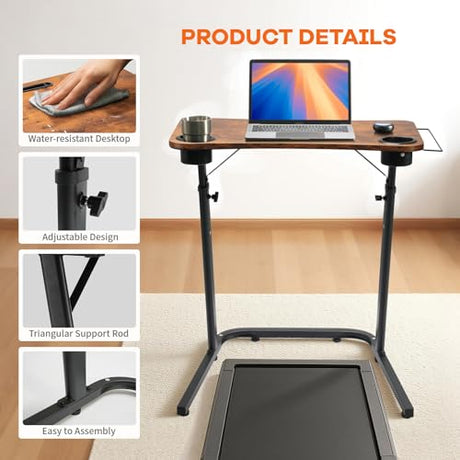 HOMELYM Treadmill Desk, Small Standing Desk for Walking Pad, 30-47 Inch Adjustable Height Walking Pad Stand for Treadmill, Portable Standing Table for Bike and Home Office Work - Brown HOMELYM