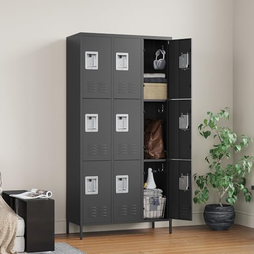 Letaya Metal Lockers for Employees-9 Door Storage Locker with Shelves and Lockable Steel Cabinet for School,Gym,Office,Staff(Black, 9 Door) Letaya