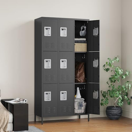 Letaya Metal Lockers for Employees-9 Door Storage Locker with Shelves and Lockable Steel Cabinet for School,Gym,Office,Staff(Black, 9 Door) Letaya