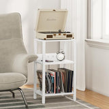 TUTOTAK Record Player Stand with Storage Up to 100 Albums，Record Storage Table,3 Tier End Table with Charging Station,Side Table for Living Room, Bedroom, White TB01BW076 TUTOTAK