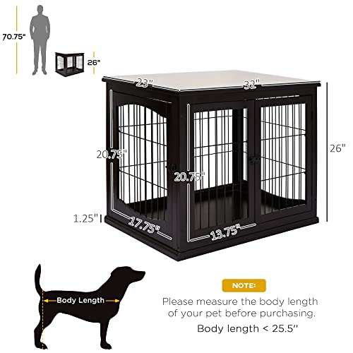 PawHut Dog Crate Furniture, Small Dog Cage End Table with Two Opening Sides, Lockable Door, Puppy Kennel Indoor, Cute and Decorative, Coffee - WoodArtSupply