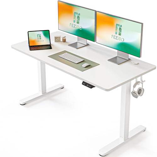 FEZIBO Electric Standing Desk, 55 x 24 Inches Height Adjustable Stand up Desk, Sit Stand Home Office Desk, Computer Desk, White FEZIBO