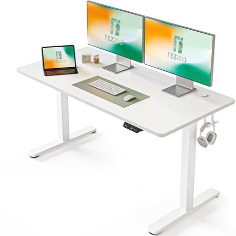 FEZIBO Electric Standing Desk, 55 x 24 Inches Height Adjustable Stand up Desk, Sit Stand Home Office Desk, Computer Desk, White FEZIBO
