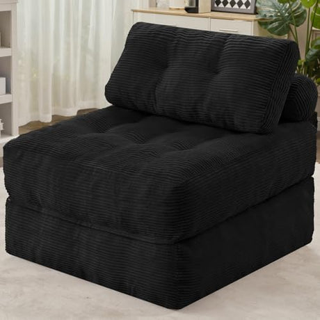 HABUTWAY Folding Sofa Bed, Convertible Sleeper Chair Bed w/Dual-Pillow & Handle, Foldable Floor Sofa Lounge w/Back Support for Living Room, Bedroom, Apartment, Office, Single, Black HABUTWAY