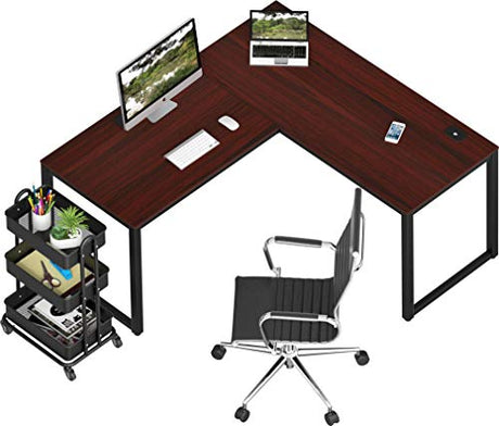 SHW Home Office 55"x60" Large L Shaped Corner Desk, 24" Deep, Cherry SHW