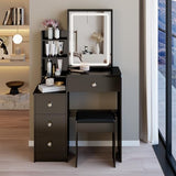 Montary 29.2" Small Size Vanity Desk Set with Plush Cushioned Stool - Sliding Mirror with Adjustable LED Light, Drawers, Multi-Layer & Hidden Storage,Practical & Stylish, Black Montary