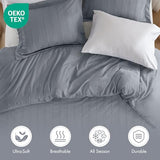 Madison Park Essentials Striped Duvet Cover Set Twin/Twin XL, Modern Minimalist Bedding Set with Premium Jacquard Stripe, 2 Pieces Duvet Cover Reversible with Zipper Closure & Corner Ties,Blue/Grey Madison Park Essentials