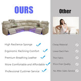 Nervlox Power Reclining Sectional Sofa, L-Shaped Living Room Furniture Set, Light Brown Leather Recliner Sofa, Reclining Sectional Couch with LED/Storage Console/Cup Holder/USB/Type C for Office/Home