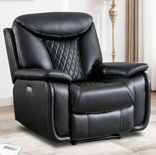 HAOMARKETS Electric Recliner Chair, Soft PU Leather Power Recliners with Padded Backrest, Single Overstuffed Heavy Duty Reclining Sofa for Living Room Bedroom, Black