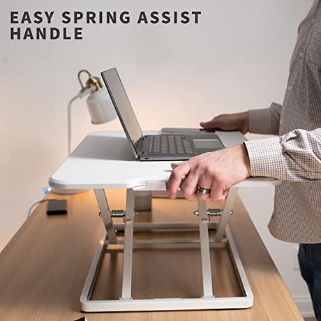 VIVO Ultra-Slim Single Top Height Adjustable Standing Desk Riser, Compact Sit Stand Desktop Converter for Monitor or Laptop, White, DESK-V001JW VIVO