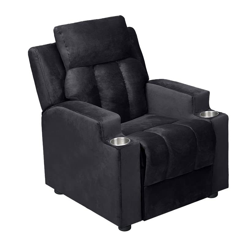 Naomi Home Sally Deluxe Kids Recliner Chair with Footrest & 2 Cup Holders, Push Back Toddler Recliner with Cup Holder, Microfiber Kids' Recliners for Age 3+, Kid Recliners for Girls Boys Black Naomi Home