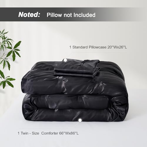 Lanest Housing Twin Size Satin Comforter Set Black, 2 Pieces Soft and Lightweight Silk Bedding, All Season Fluffy Down Alternative Comforter Bed Set Lanest Housing