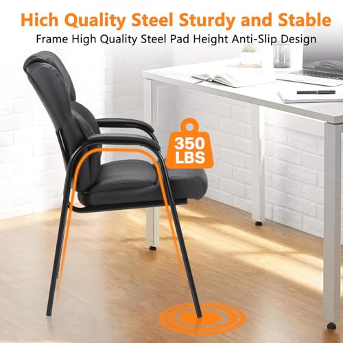 CLATINA Leather Guest Chair with Padded Arm Rest for Reception Meeting Conference and Waiting Room Side Office Home Black 4 Pack