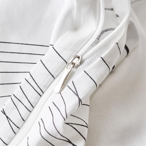 SUSYBAO Aesthetic Striped Duvet Cover King 100% Cotton 3 Pcs Set 1 Abstract Black Stripe Duvet Cover with Zipper Ties 2 Pillowcases Minimalist White Pinstripe Bedding Set Soft Comfy SUSYBAO