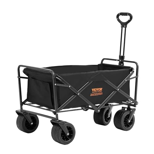 VEVOR Collapsible Folding Wagon Cart, 220lbs Heavy Duty Wagons Carts Foldable with Wheels, Outdoor Portable Garden Cart Utility Wagon for Groceries Camping Sports with Large Capacity & Drink  - WoodArtSupply