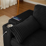 Convertible Corduroy Sofa Bed with USB Charging Port & Cup Holders, 68.11" Foldable Sleeper Chair with Armrests & Pillows, 3-in-1 Floor Futon for Living Room, Bedroom, Guest Room，Easy Assembly hansones
