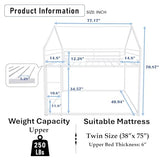 PVWIIK Bunk Bed Twin Over Twin for Girls,Boys,Twin House Bunk Bed Frame with Guardrail & Ladder,Noise-Free,Easy Assemble,No Box Spring Needed,White PVWIIK
