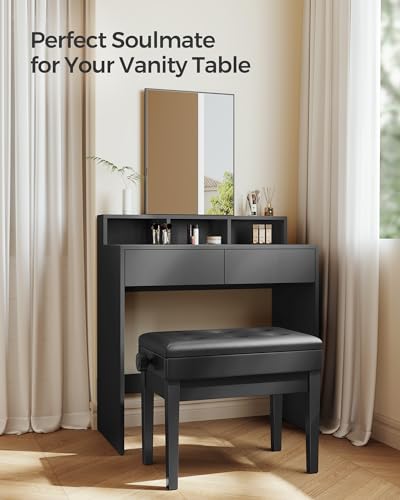 SONGMICS Adjustable Wooden Piano Bench Stool with Sheet Music Storage Black ULPB57H