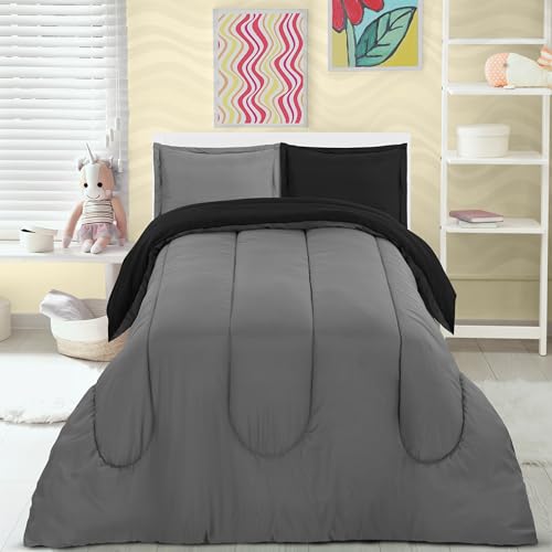 Utopia Bedding Black/Grey Kids Comforter Set with 2 Pillow Shams, 3 Piece Soft Microfiber Twin Bed Comforter with Pillow Shams, Printed Kids Bedding for Boys and Girls, Breathable, Easy Care Utopia Bedding