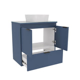 COZIMAX Soul 23" Combo Floating Bathroom Vanity with White Ceramic Sink Tempered Glass Countertop Soft Close Doors 1 Drawer Wall Mount (Blue) COZIMAX