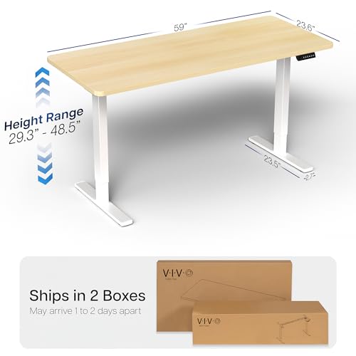 VIVO Electric 60 x 24 in Standing Desk, Memory Height Adjustment, 1B Series, Holds 220 lbs, One-Piece Light Wood Top, White Frame, DESK-KIT-1W6C VIVO