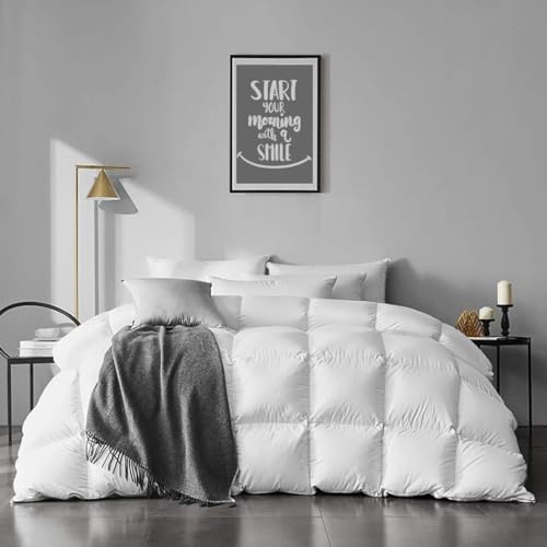 APSMILE Organic Feathers Down Comforter California King, All-Seasons Duvet Insert, 100% Cotton Medium Warm Quilted Bed Comforter Insert (104x96, Ivory White) APSMILE