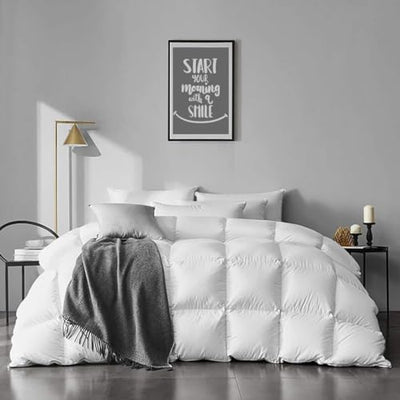 APSMILE Organic Feathers Down Comforter California King, All-Seasons Duvet Insert, 100% Cotton Medium Warm Quilted Bed Comforter Insert (104x96, Ivory White)